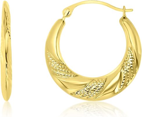 14K الذهب الأصفر 3x18mm قطع الماس مركب جولة هوب خفيفة الوزن in Kuwait
