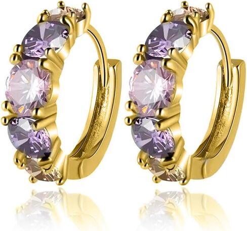 Gold Plated Purple Cubic Zirconia Hoop Earrings for Women Wedding Bridal Daily Evening Parties Wear Lightweight Jewelry Earring Gift for Her in Saudi Arabia