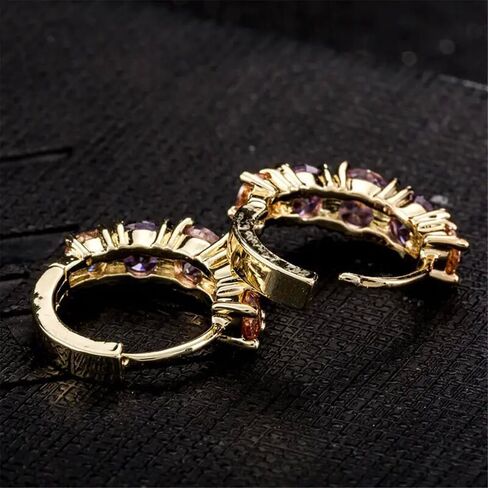 Gold Plated Purple Cubic Zirconia Hoop Earrings for Women Wedding Bridal Daily Evening Parties Wear Lightweight Jewelry Earring Gift for Her in Saudi Arabia
