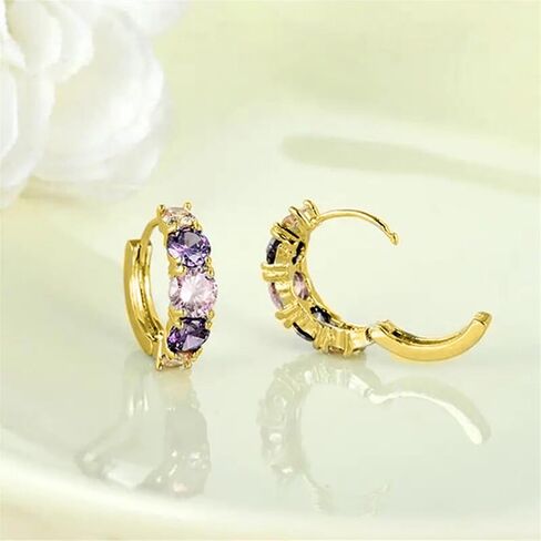 Gold Plated Purple Cubic Zirconia Hoop Earrings for Women Wedding Bridal Daily Evening Parties Wear Lightweight Jewelry Earring Gift for Her in Saudi Arabia