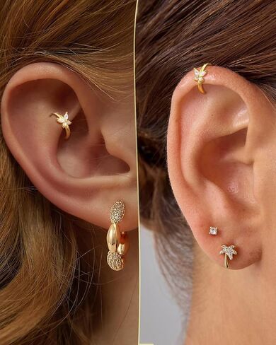 COCHARM 14K الذهب الحقيقي مطلي 925 الفضة الاسترليني الغضروف هوب 20 Huggie هوب الأقراط الفراشة الحلزون الأقراط الزنمة Daith روك ثقب المجوهرات للنساء الرجال in Saudi Arabia