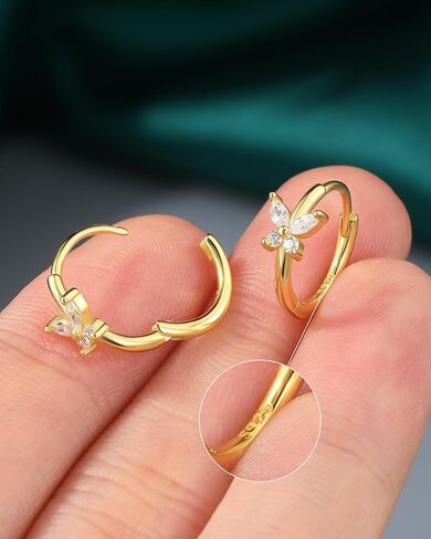 COCHARM 14K الذهب الحقيقي مطلي 925 الفضة الاسترليني الغضروف هوب 20 Huggie هوب الأقراط الفراشة الحلزون الأقراط الزنمة Daith روك ثقب المجوهرات للنساء الرجال in Saudi Arabia