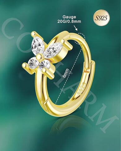 COCHARM 14K الذهب الحقيقي مطلي 925 الفضة الاسترليني الغضروف هوب 20 Huggie هوب الأقراط الفراشة الحلزون الأقراط الزنمة Daith روك ثقب المجوهرات للنساء الرجال in Saudi Arabia