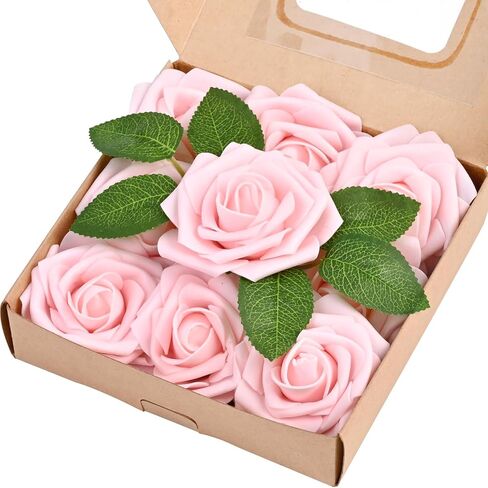 Siyaluens 9 Pcs Artificial Flowers Fake Rose with Stems - Pink Real Touch Foam Roses for DIY Wedding Bouquet Bridal Shower Cake Toppers Centerpiece Table Valentines Day Supplies Decorations in Saudi Arabia
