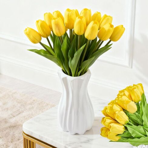wfythmfls الزهور الاصطناعية عيد الأم عيد الفصح هدايا عيد الحب، الزهور الاصطناعية وهمية زهور التوليب زهور المنزل المطبخ الزفاف طاولة الزينة مجموعة من 20 الزنبق الأبيض in Kuwait