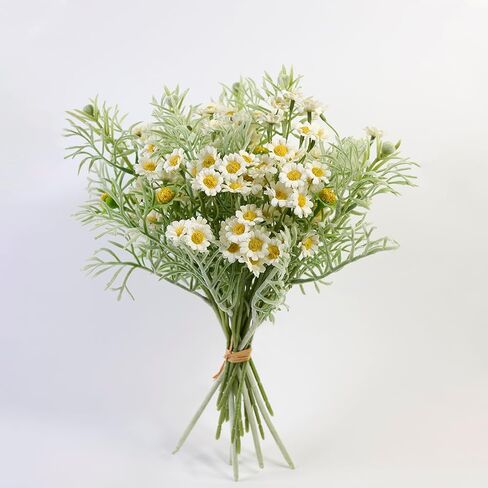 MOBENOOK Daisies Flowers Artificial,Persian Leaf,Wild Flower Bouquet,20pcs,Tansy Greenery,Realistic, Silk Flowers for Home Decor Indoor, Wedding Bouquets(White) in Saudi Arabia