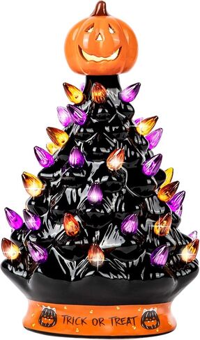 9" Ceramic Halloween Tree with 35 Multicolor Bulbs, LED Battery Operated, by RJ Legend in Saudi Arabia