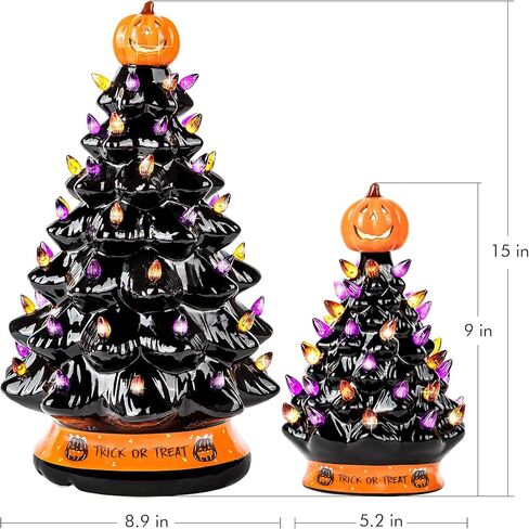 9" Ceramic Halloween Tree with 35 Multicolor Bulbs, LED Battery Operated, by RJ Legend in Saudi Arabia