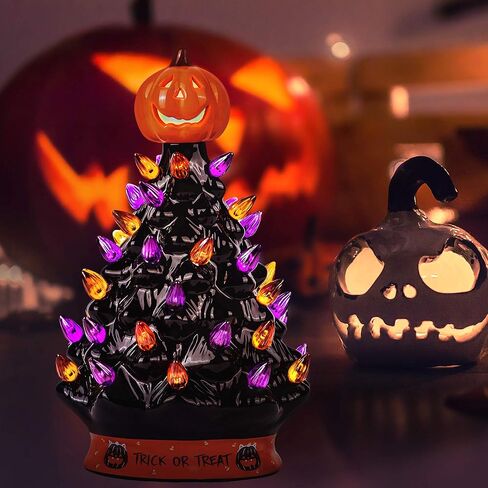 9" Ceramic Halloween Tree with 35 Multicolor Bulbs, LED Battery Operated, by RJ Legend in Saudi Arabia