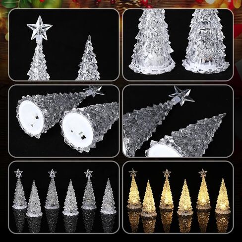 Glooglitter 6 Pcs Acrylic Christmas Tree LED Crystal Mini Light up Tree Lighted Christmas Decorations Table Centerpiece Tabletop Figurine Festival Desktop Decor for Bedroom Table (5'',6'') in Saudi Arabia