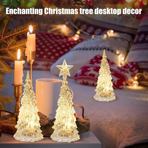 Glooglitter 6 Pcs Acrylic Christmas Tree LED Crystal Mini Light up Tree Lighted Christmas Decorations Table Centerpiece Tabletop Figurine Festival Desktop Decor for Bedroom Table (5'',6'') in Saudi Arabia