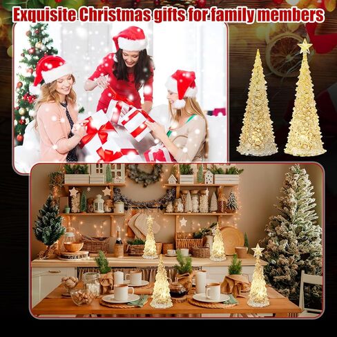 Glooglitter 6 Pcs Acrylic Christmas Tree LED Crystal Mini Light up Tree Lighted Christmas Decorations Table Centerpiece Tabletop Figurine Festival Desktop Decor for Bedroom Table (5'',6'') in Saudi Arabia