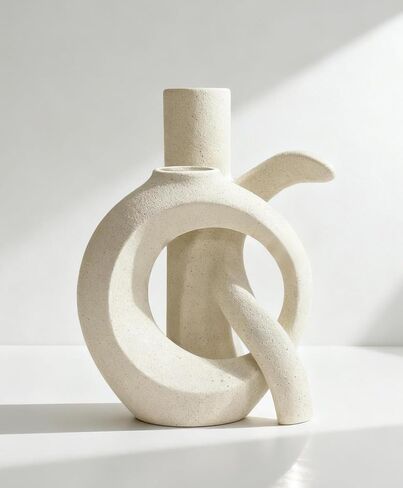 Ceramic Vase Set of 2, OK Shape, Modern Nordic Boho Home Decor - Matte Minimalist Decorative Vases for Living Room, Shelf, Wedding Centerpiece, Table Decor (Cream White) in Saudi Arabia