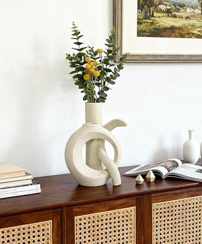 Ceramic Vase Set of 2, OK Shape, Modern Nordic Boho Home Decor - Matte Minimalist Decorative Vases for Living Room, Shelf, Wedding Centerpiece, Table Decor (Cream White) in Saudi Arabia