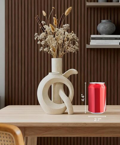 Ceramic Vase Set of 2, OK Shape, Modern Nordic Boho Home Decor - Matte Minimalist Decorative Vases for Living Room, Shelf, Wedding Centerpiece, Table Decor (Cream White) in Saudi Arabia