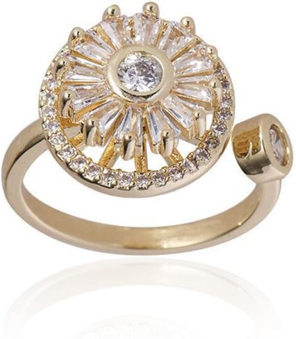 dsmrosp Gold Crystal Anxiety Relief Spinning Ring,Spinning Fidget Anxiety Ring,Spinning Enamel Rings,Women'S Adjustable Open Ring Discreet Calming Gift in Saudi Arabia