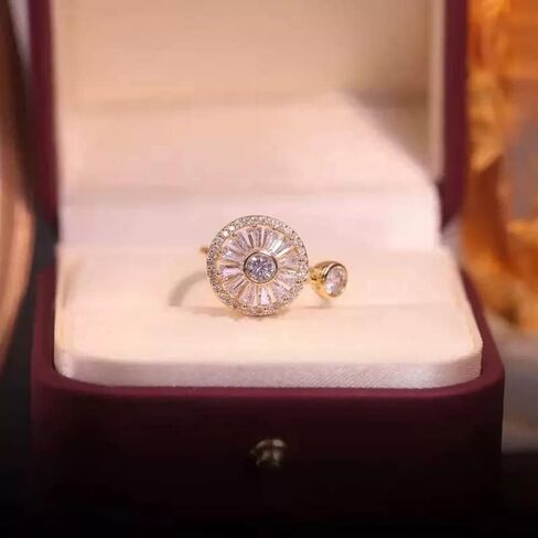 dsmrosp Gold Crystal Anxiety Relief Spinning Ring,Spinning Fidget Anxiety Ring,Spinning Enamel Rings,Women'S Adjustable Open Ring Discreet Calming Gift in Saudi Arabia