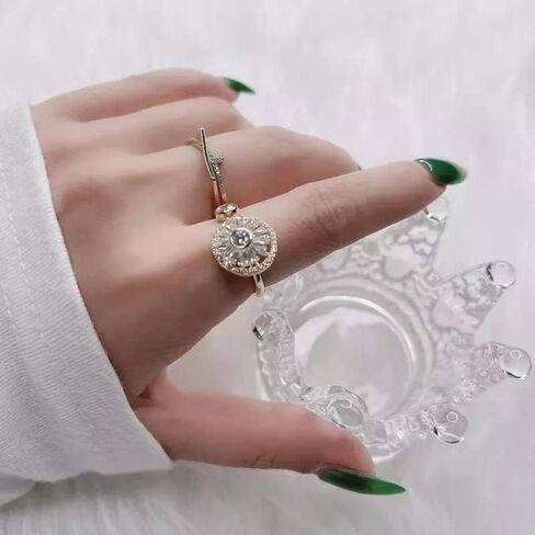 dsmrosp Gold Crystal Anxiety Relief Spinning Ring,Spinning Fidget Anxiety Ring,Spinning Enamel Rings,Women'S Adjustable Open Ring Discreet Calming Gift in Saudi Arabia
