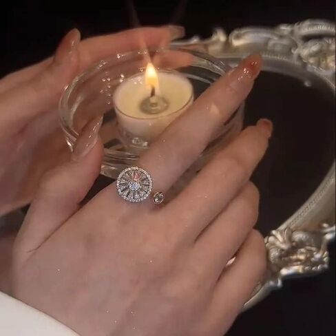 dsmrosp Gold Crystal Anxiety Relief Spinning Ring,Spinning Fidget Anxiety Ring,Spinning Enamel Rings,Women'S Adjustable Open Ring Discreet Calming Gift in Saudi Arabia