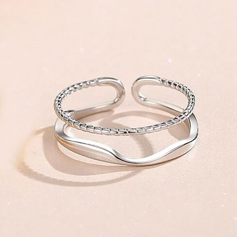 Double Layer Twisted Lines Openwork Adjustable Ring, Elegant Braided Design Open Band Jewelry for Women, Minimalist Stackable Everyday Ring, All-Season Luxury Jewelry for Girlfriend and Friends in Saudi Arabia