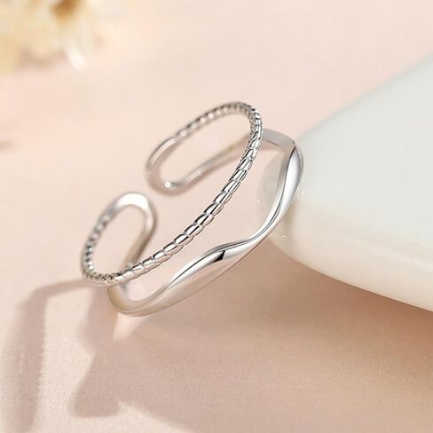 Double Layer Twisted Lines Openwork Adjustable Ring, Elegant Braided Design Open Band Jewelry for Women, Minimalist Stackable Everyday Ring, All-Season Luxury Jewelry for Girlfriend and Friends in Saudi Arabia