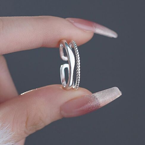 Double Layer Twisted Lines Openwork Adjustable Ring, Elegant Braided Design Open Band Jewelry for Women, Minimalist Stackable Everyday Ring, All-Season Luxury Jewelry for Girlfriend and Friends in Saudi Arabia