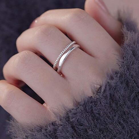 Double Layer Twisted Lines Openwork Adjustable Ring, Elegant Braided Design Open Band Jewelry for Women, Minimalist Stackable Everyday Ring, All-Season Luxury Jewelry for Girlfriend and Friends in Saudi Arabia