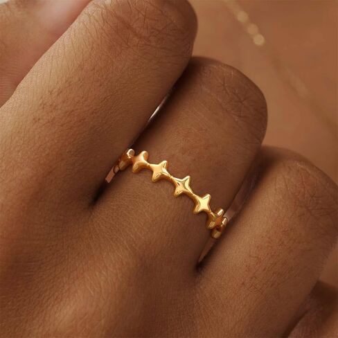 Gold Ring for Women 14K Gold Plated Ring Dainty Stars Thin Ring Handmade Finger Statement Ring in Saudi Arabia