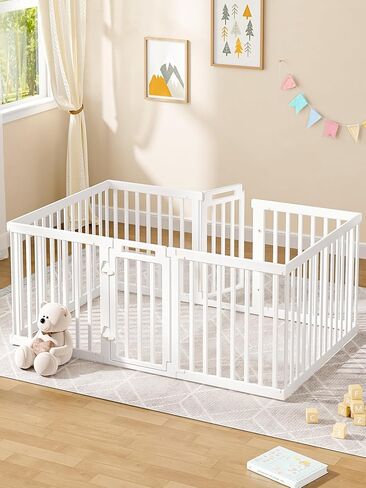 VBABY Baby Playpen for Babies and Toddlers, 66" x 51" Plastic Baby Play Pen for Toddler 1-3, 12 Panels Large Baby Play Yard, Indoor & Outdoor Baby Fence, White in Kuwait