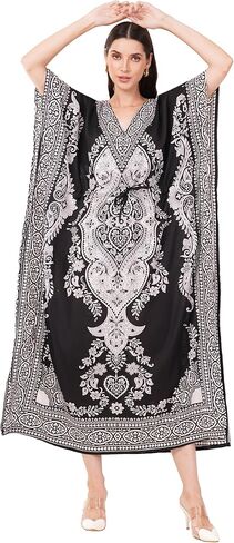 الخيوط الإلهية-طباعة الكافتان النسائية/تغطية الشاطئ/زائد الحجم V-neck فستان Kimono Maxi in Kuwait
