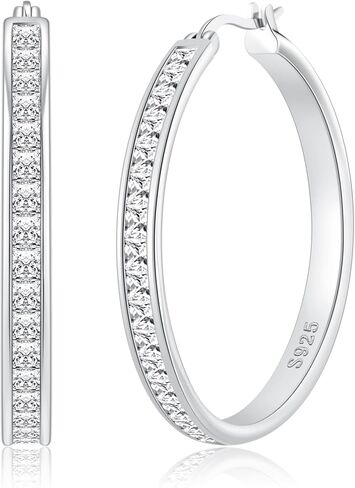 VEEDOFA Large Rhinestone Hoops Earrings for Women, Hypoallergenic Big CZ Hoops with Sterling Silver Post, 14K Gold/925 Sterling Silver Plated Rhinestone Earrings for Women Non Tarnish 30/40/50/60mm in Saudi Arabia