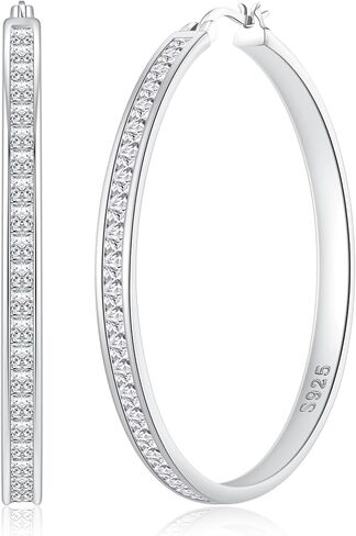 VEEDOFA Large Rhinestone Hoops Earrings for Women, Hypoallergenic Big CZ Hoops with Sterling Silver Post, 14K Gold/925 Sterling Silver Plated Rhinestone Earrings for Women Non Tarnish 30/40/50/60mm in Saudi Arabia