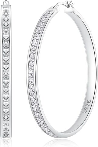 VEEDOFA Large Rhinestone Hoops Earrings for Women, Hypoallergenic Big CZ Hoops with Sterling Silver Post, 14K Gold/925 Sterling Silver Plated Rhinestone Earrings for Women Non Tarnish 30/40/50/60mm in Saudi Arabia