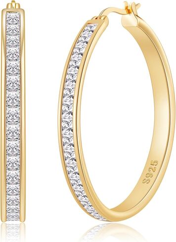 VEEDOFA Large Rhinestone Hoops Earrings for Women, Hypoallergenic Big CZ Hoops with Sterling Silver Post, 14K Gold/925 Sterling Silver Plated Rhinestone Earrings for Women Non Tarnish 30/40/50/60mm in Saudi Arabia