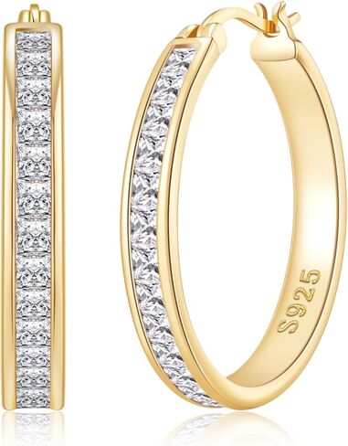 VEEDOFA Large Rhinestone Hoops Earrings for Women, Hypoallergenic Big CZ Hoops with Sterling Silver Post, 14K Gold/925 Sterling Silver Plated Rhinestone Earrings for Women Non Tarnish 30/40/50/60mm in Saudi Arabia
