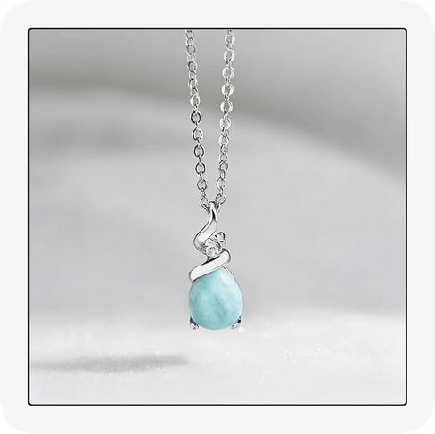 Natural Larimar/Moonstone Necklace 925 Sterling Silver Minimalist Blue Round Stone Pendant Necklace Gemstone Jewelry for Women Love in Kuwait
