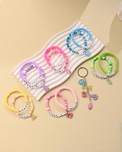 Sucklyn KATSEYE Merch Bracelets Keychain Inspired Friendship Bracelets Soothing Shell,Limitless Key,Guardian Shield,Dual Cherry,Stellar Tiara,Concert Accessories for Fans in Saudi Arabia