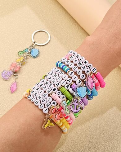 Sucklyn KATSEYE Merch Bracelets Keychain Inspired Friendship Bracelets Soothing Shell,Limitless Key,Guardian Shield,Dual Cherry,Stellar Tiara,Concert Accessories for Fans in Saudi Arabia