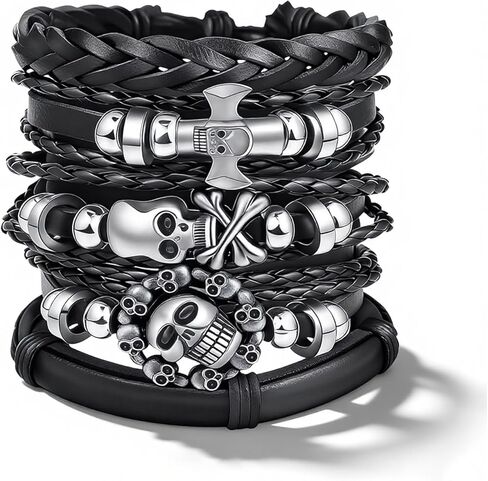 ANGLEQUEEN Goth سوار Emo Accessories Y2k Grunge Jewelry Punk Black الأساور المرصعة القوطية الهالوين القراصنة سوار للرجال هدايا عيد الميلاد للنساء in Kuwait