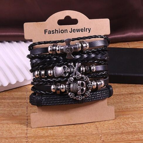 ANGLEQUEEN Goth سوار Emo Accessories Y2k Grunge Jewelry Punk Black الأساور المرصعة القوطية الهالوين القراصنة سوار للرجال هدايا عيد الميلاد للنساء in Kuwait