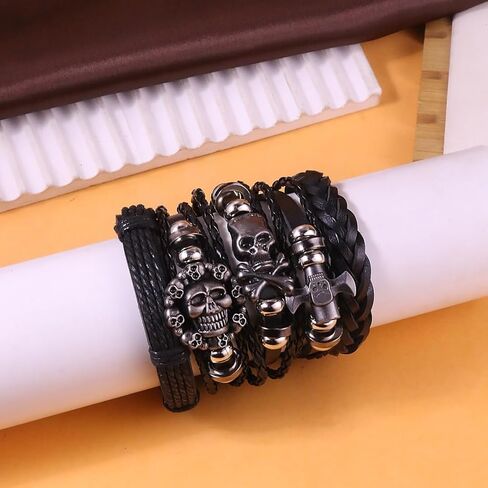 ANGLEQUEEN Goth سوار Emo Accessories Y2k Grunge Jewelry Punk Black الأساور المرصعة القوطية الهالوين القراصنة سوار للرجال هدايا عيد الميلاد للنساء in Kuwait