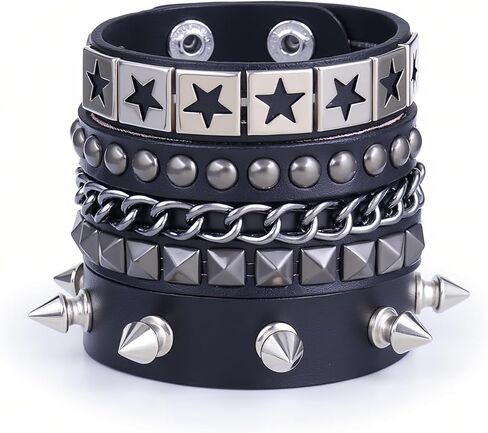ANGLEQUEEN Goth سوار Emo Accessories Y2k Grunge Jewelry Punk Black الأساور المرصعة القوطية الهالوين القراصنة سوار للرجال هدايا عيد الميلاد للنساء in Kuwait