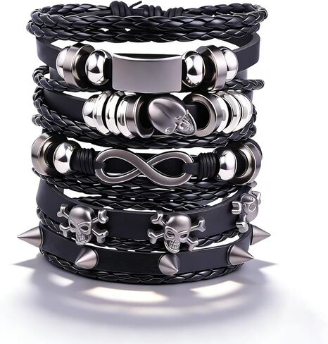 ANGLEQUEEN Goth سوار Emo Accessories Y2k Grunge Jewelry Punk Black الأساور المرصعة القوطية الهالوين القراصنة سوار للرجال هدايا عيد الميلاد للنساء in Kuwait