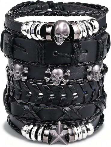 ANGLEQUEEN Goth سوار Emo Accessories Y2k Grunge Jewelry Punk Black الأساور المرصعة القوطية الهالوين القراصنة سوار للرجال هدايا عيد الميلاد للنساء in Kuwait