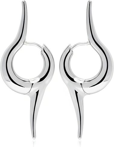Premium Quality | 18K Platinum Plated Spike Hoop Earrings For Women | Lightweight & Comfortable | Haute Couture Aesthetics | Pump Up The Gem | US Brand | in Saudi Arabia