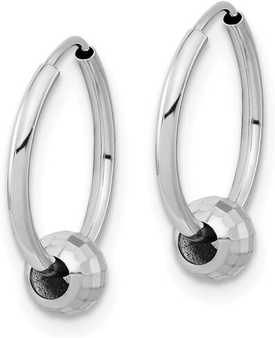 Diamond2Deal 14K White Gold Polished Hoop with a Diamond Cut Ball Earrings (L- 0.61 in, W- 0.55 in) in Saudi Arabia