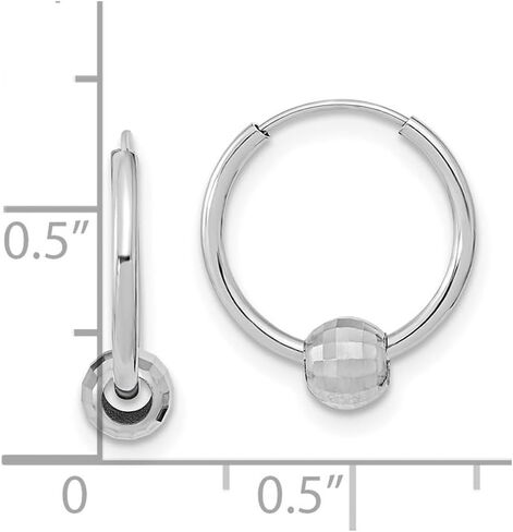 Diamond2Deal 14K White Gold Polished Hoop with a Diamond Cut Ball Earrings (L- 0.61 in, W- 0.55 in) in Saudi Arabia