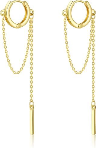 fersltily 14K Gold Plated Chain Hoop Earrings Dangle Long Earrings for Women Trendy Tassel Chain Huggie Dangle Earring Jewelry Gifts for Women Teens in Saudi Arabia