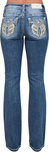 Miss Me Women's Neutral Wing Embellished Faux Flap Pockets Mid-Rise Bootcut Jeans in Saudi Arabia