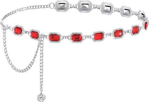 Molain Red Chain Belt for Women, Western Style Waist Belt with Rhinestone Adjustable Cowgirl Waist Chain for Dresses Jeans in Saudi Arabia